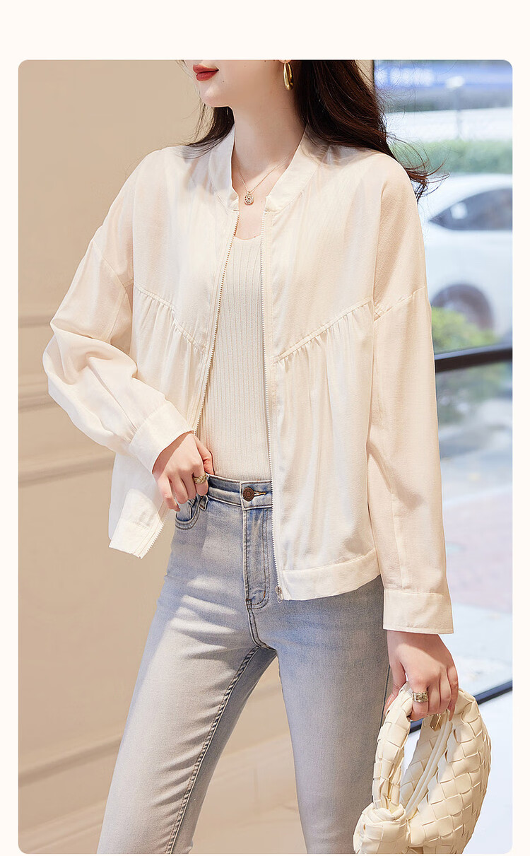 Dme [Air Conditioning Shirt Jacket], Spring And Autumn Stand-Up Collar, Loose-Fitting Drop-Shoulder Thin Jacket, Women's Short Style 2