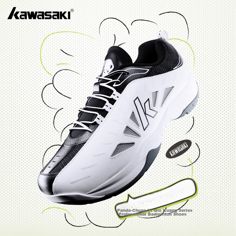 KAWASAKI Badminton Shoes for Men And Women, Shock-Absorbing And Wear-Resistant Sports Shoes, Panda B3327 White/black, Size 37