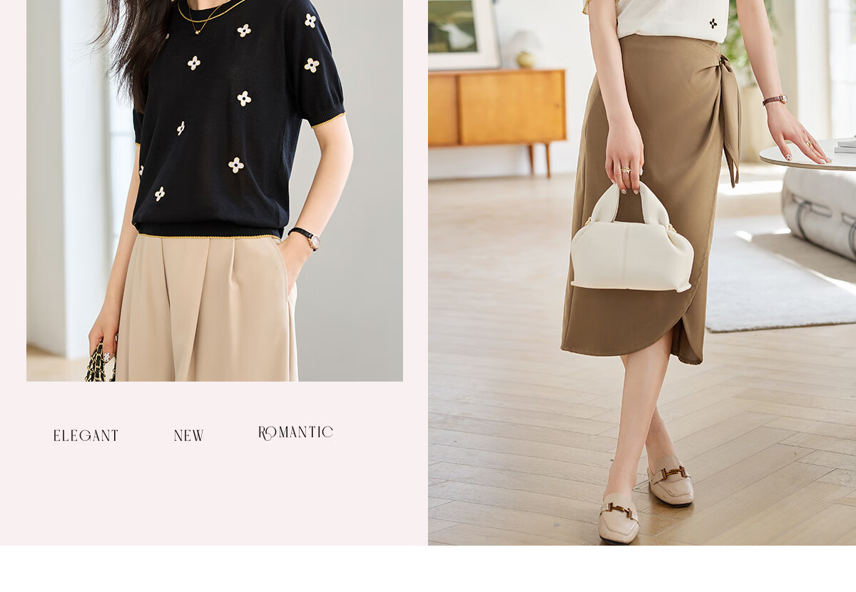 She Enjoy Short Sleeve T-Shirt Women Round Neck Lucky Clover Embroidered Casual Versatile Knit Tee T143T1376 3