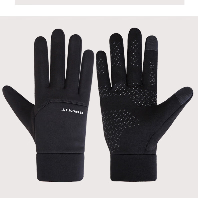 LAC Winter Outdoor Sports Cycling Fleece Gloves, Touchscreen Compatible, Non-Slip, Finger-Individually Cotton Gloves, Black 8