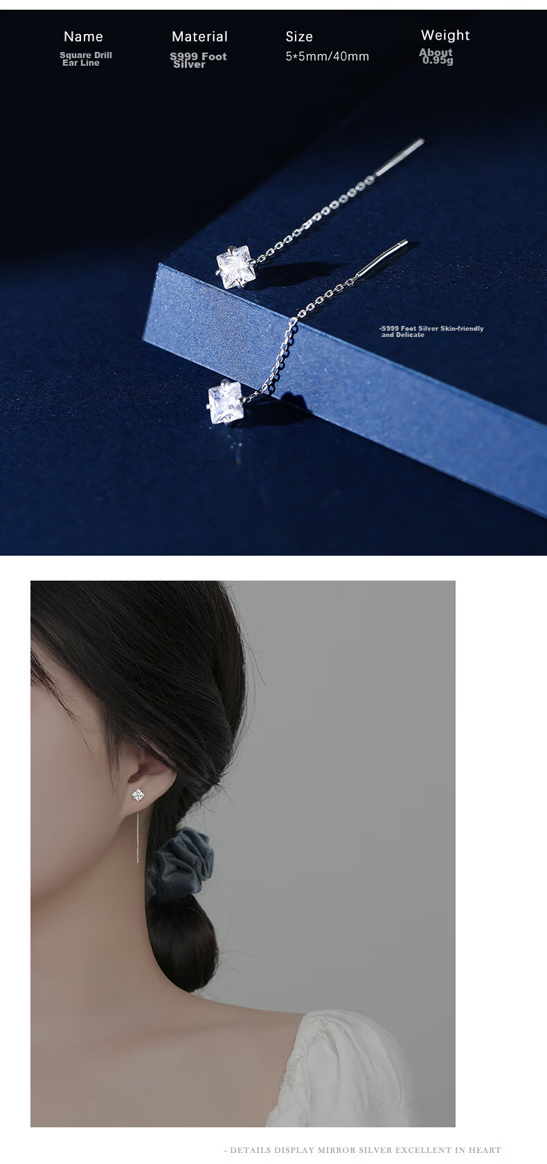 Dijing Long Tassel Earrings for Women, 999 Silver Studs, Ear Piercing Jewelry, Birthday Gift, Valentine's Day Gift for Girlfriend 3