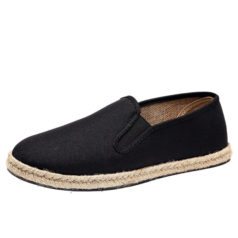 BUS HEYUAN Fisherman Shoes Canvas Shoes Men's Casual Linen Slip-On Old Beijing Cloth Shoes 93X-1027 Black 43