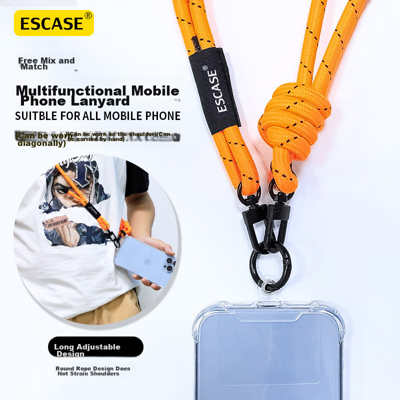 ESCASE Phone Lanyard, Crossbody Neck Strap Detachable Outdoor Adjustable High-End Shoulder Strap for Hiking Camera, Anti-Loss Accessory for Women And Men, Vibrant Orange MPS-L15