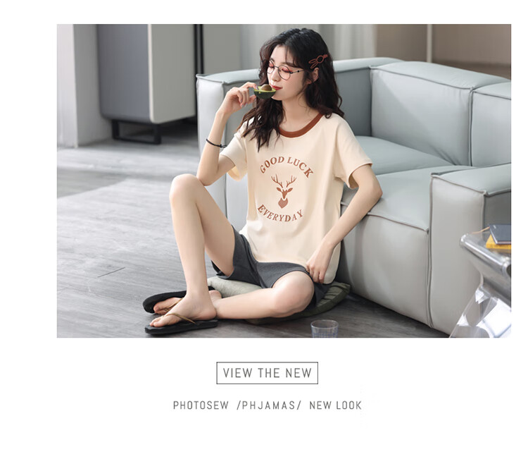 LangSha Couple's Pajamas for Men, Summer Thin Pure Cotton Wearable Short-Sleeve Korean-Style Home Wear Set, Deer Pattern Male Style, Size L 13