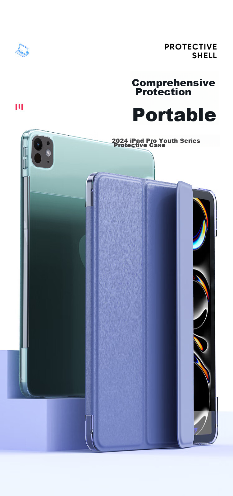 CangHua Compatible with 2024/2025 IPad Pro 11-Inch Protective Case, for M4/M5 Chip Apple Tablet, Shockproof Tri-Fold Stand Silicone Cover, Lavender 2
