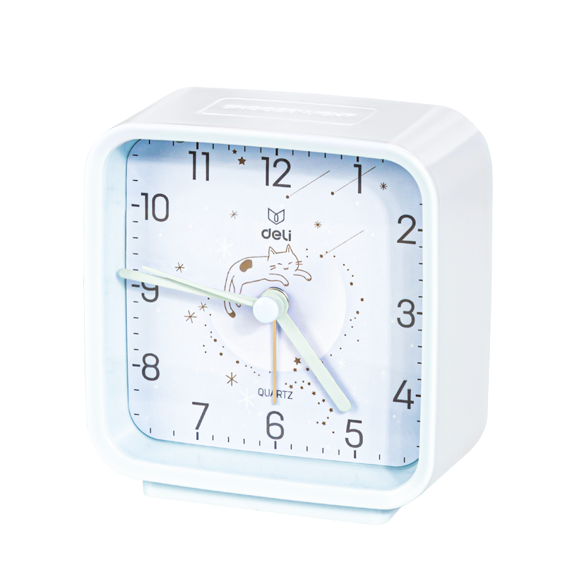 Deli Square Pointer Alarm Clock with Night Light, Bedroom Bedside Clock, Student Wake-Up Tool, Blue 8851 Back-To Season New Year Gift