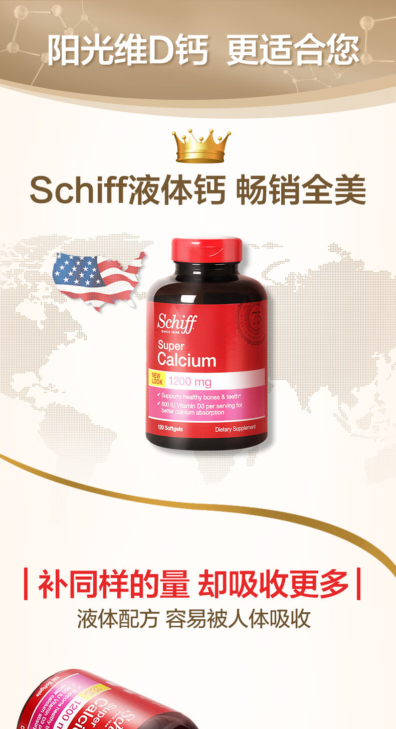 美国原产 Schiff 液体钙软胶囊 120粒*3瓶 比钙片更易于吸收 图6