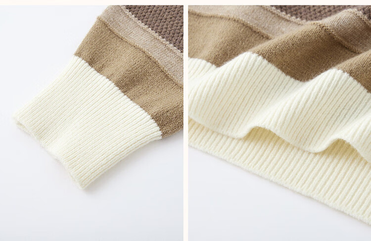 Dme [Light Mature Commuter] Autumn And Winter Round Neck Fleece Striped Contrasting Color Sweater, Long-Sleeve Knit Top for Wome 9