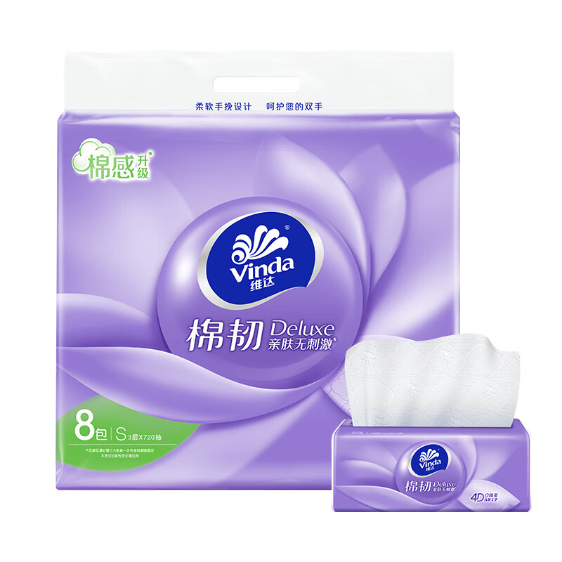 Vinda [Single Pack] Facial Tissues V2834B, Soft And Strong 3-Ply S Size 90 Sheets * 8 Packs (Small Package)