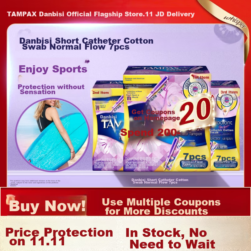 TAMPAX Easy-Push Short Tampon, Regular Flow, 7 Pieces, Built-In Cotton Pads, Sanitary Napkins, Summer Comfort Protectio