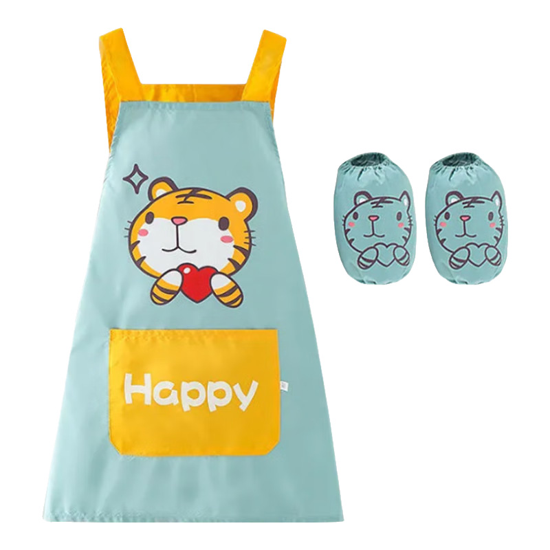 9I9 Baby Apron, Waterproof Children's Smock, Drawing Clothes, Kids' Eating Clothes, Anti-Dirt Easy-To Reverse Wear Clothes with Sleeves, Tiger Patter
