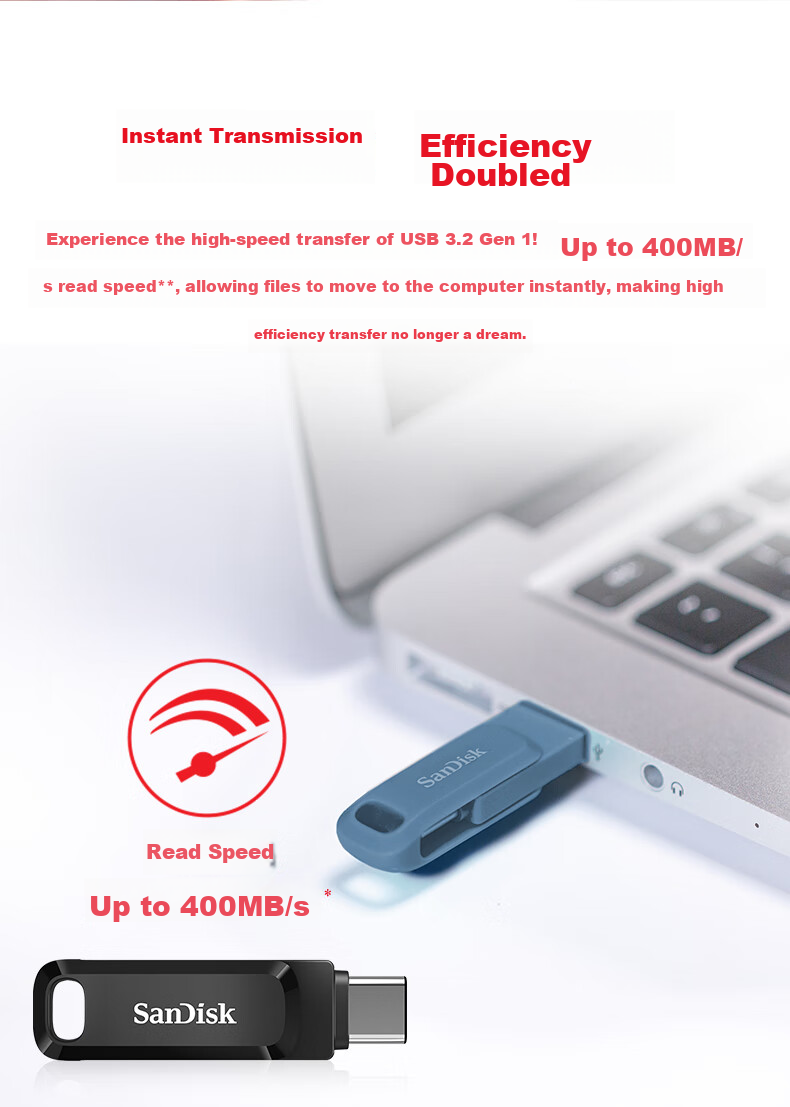 Sandisk 512GB Type-C USB3.2 Dual Drive DDC3 Purple, Read Speed up to 400MB/s, Automatic Backup, Compatible with Phones And Computers, Dual Interface High Capacity Flash Drive 5