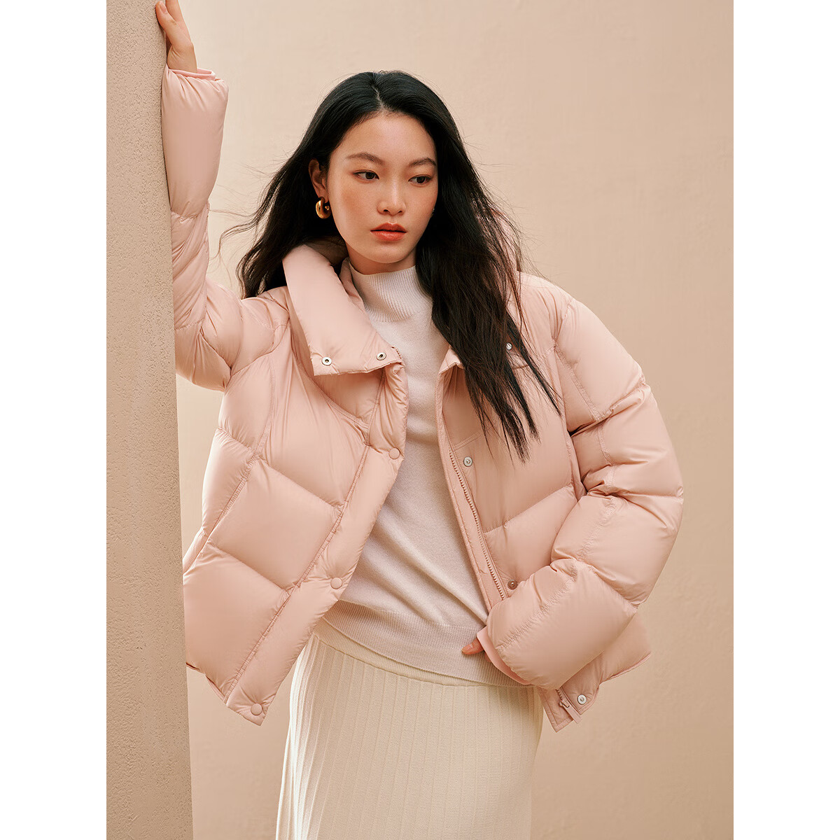 Taipingniao Women's down Jacket with Hood, Puffer Winter Warm Coat, Pink Short Style, XS