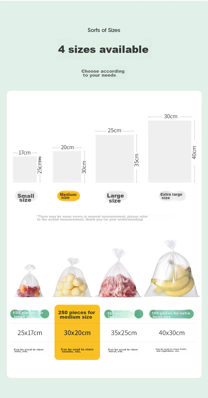 MARYYA Food-Grade Plastic Storage Bags, 300 Count, Large Size 35*25cm, Thickened, for Kitchen And Refrigerator Use, Food Packaging And Organizatio 13