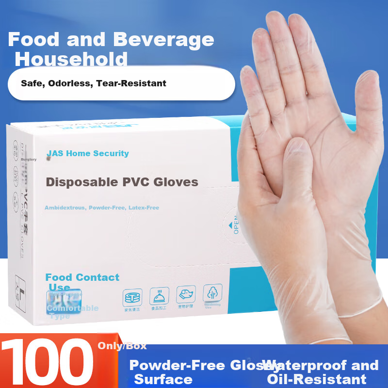 Jiansi Disposable Gloves, PVC Gloves, 100 Pieces, Large Size, Food Grade, for Dishwashing, Kitchen, Beauty Care, Household Cleaning, Transparent, Waterproof