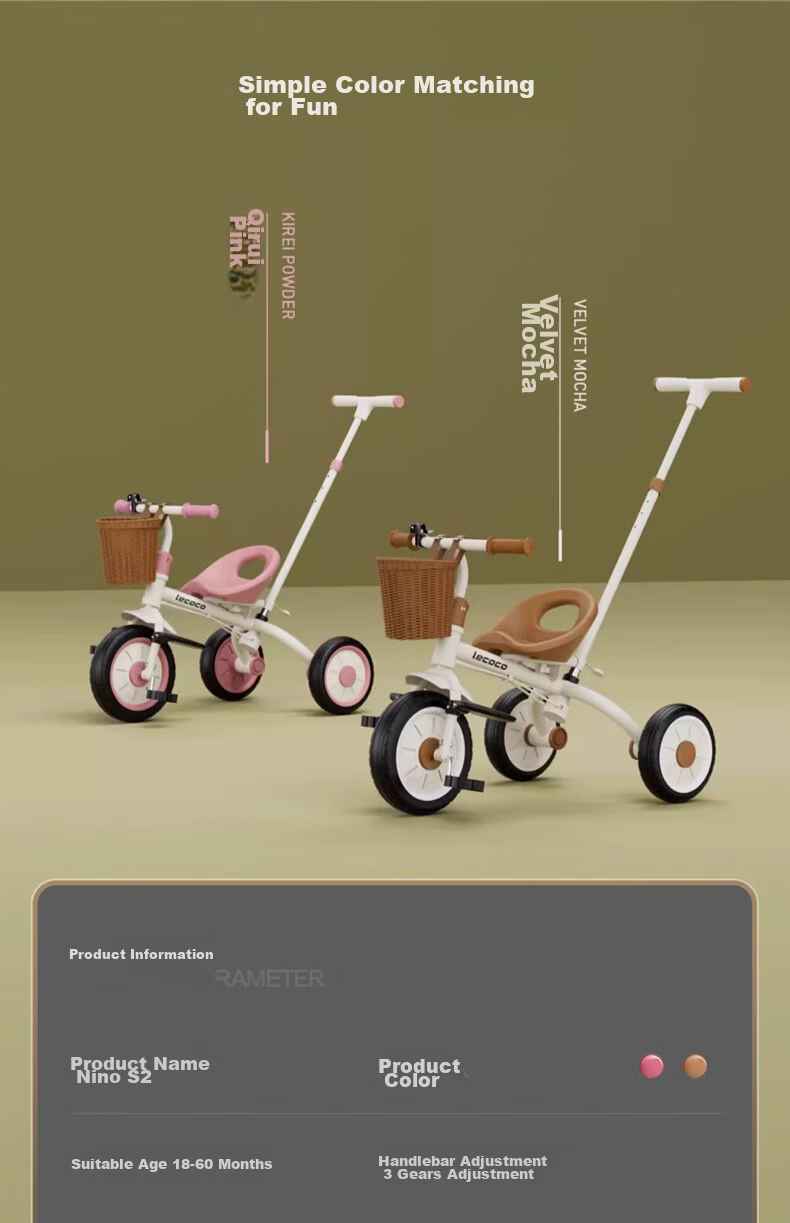 Lecoco Children's Tricycle, Baby Stroller for Ages 2-5, Parent-Child Ride-On Vehicle, No Inflation Needed, S2 Velvet Mocha Color, Baby Gift 21