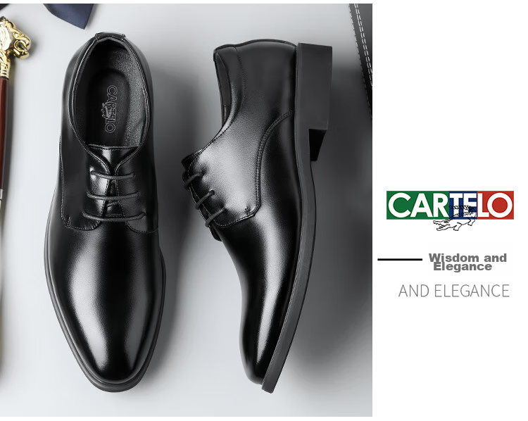 CARTELO Suede Leather Shoes for Men, Business Low-Top Formal Shoes, Men's Professional Office Leather Shoes 9273 Black Size 38 13