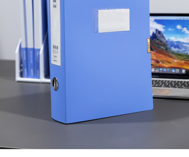 Deli 75mm Single A4 Velcro File Box Plastic Document Organizer, Accounting And Financial File Storage Box, Office Supplies, 5624ES, Blue 2
