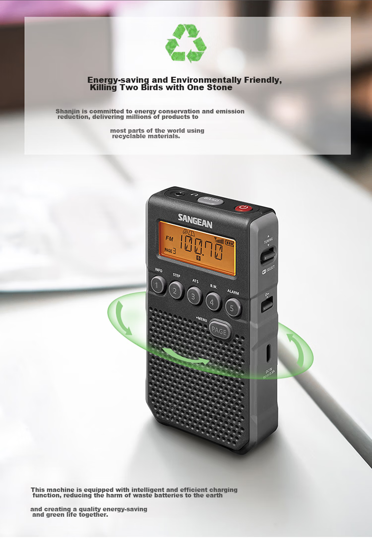 SANGEAN DT-800C, Digital Tuning Mini Alarm Clock Radio, Portable, for Elderly, Semiconductor, Students, Campus Broadcasting, FM English CET-4/6 7