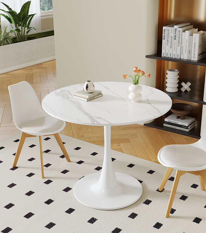 KULIN Rock Slab Dining Table, Round Small Table, Restaurant Coffee Table, Simple Round Office Negotiation Side Table, 60*74cm 2