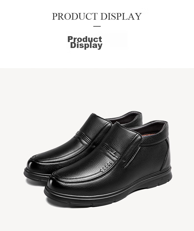 Yierkang Men's Shoes, Business Casual Shoes, Fleece-Lined Warm Dad Shoes, High-Top Cotton Shoes, Leather Shoes for Men, 59783W Black, Size 39 12