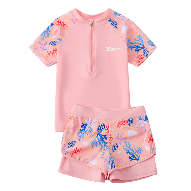 XTEP Children's Two-Piece Swimsuit for Girls, Summer Beach Swimwear, Suitable for Small to Large Kids And Women, Hot Spring Bathing Suit, Pink, Size 170