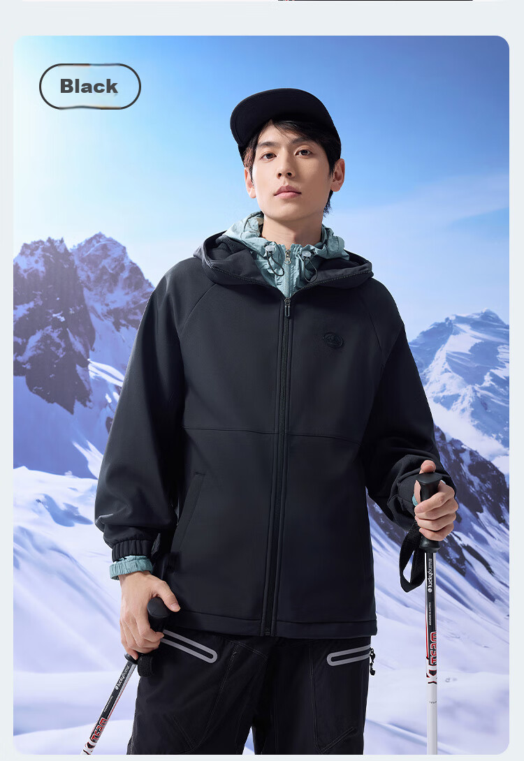 JD Original Windproof And Waterproof Soft Shell Men's Jacket, Autumn New Style Casual Sports Jacket with Fleece Lining And Hood, Black, XL 16