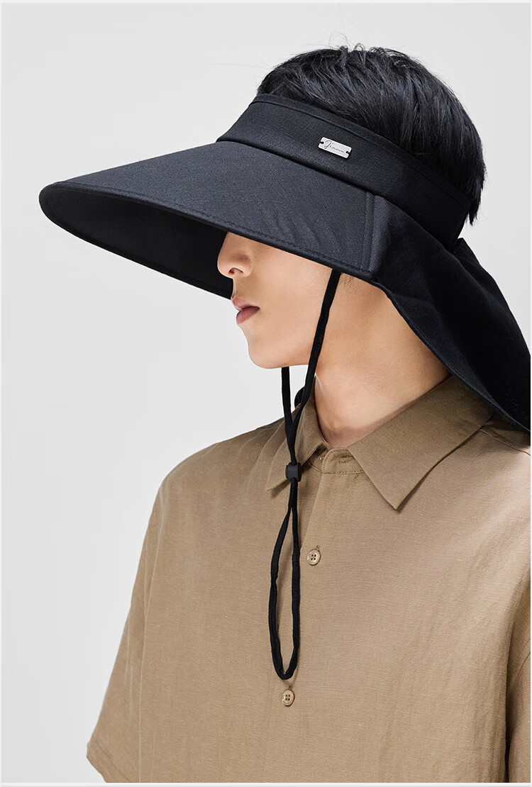 JIUMU Linen Sun Protection Hat, Men's Sun Visor Cap, Sunhat, Open-Top Hat, Cool Hat, Summer Face-Covering Neck-Protecting UV-Resistant Hat 7