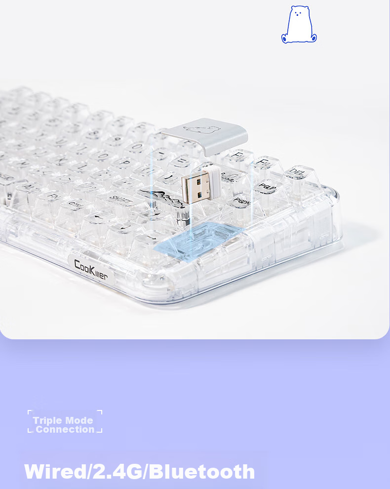 CoolKiller CK75 Arctic Bear Wired/wireless/blue Toed Three-Mode Transparent Customizable Mechanical Keyboard Ice Blade Switch Linear Switch 9