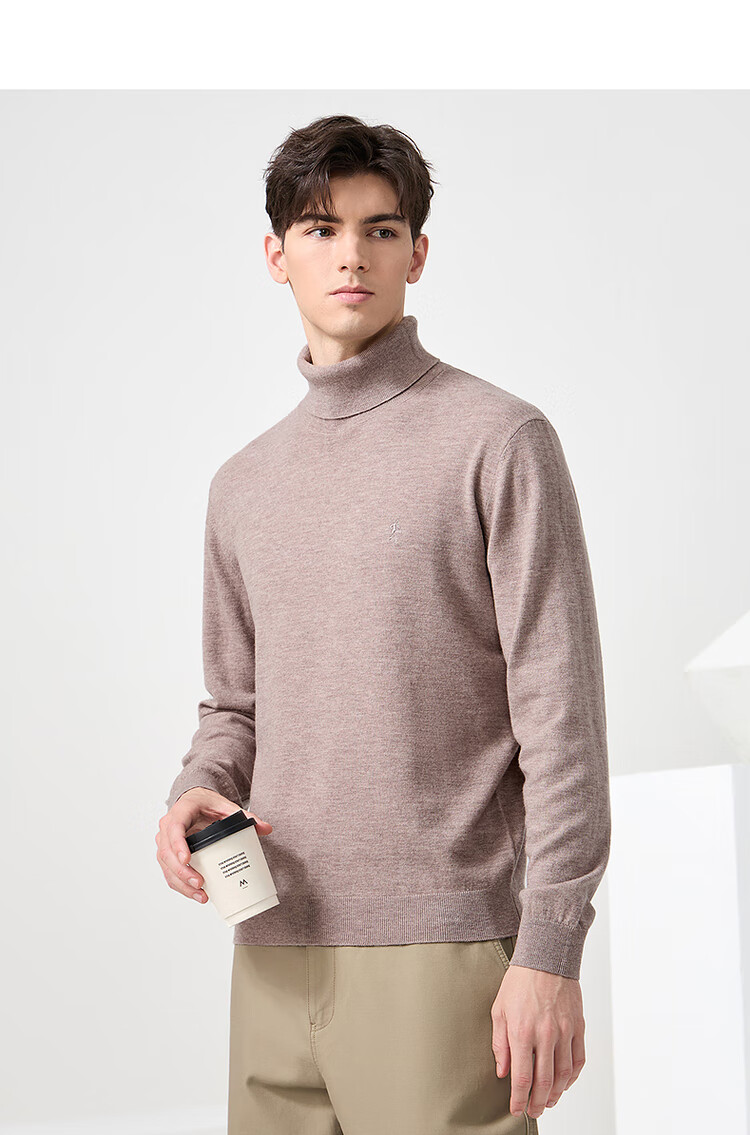 Dance with Wolves [100% Merino Wool] Turtleneck Warm Wool Sweater Versatile Long Sleeve Men's Sweater 306 Brown 175 13