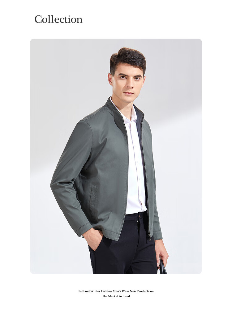 Andongniao [100% Cotton] Men's Spring And Autumn Business Jacket, Casual Versatile Jacket, Lightweight Coat, Simple Stand-Up Collar, Business Style 11
