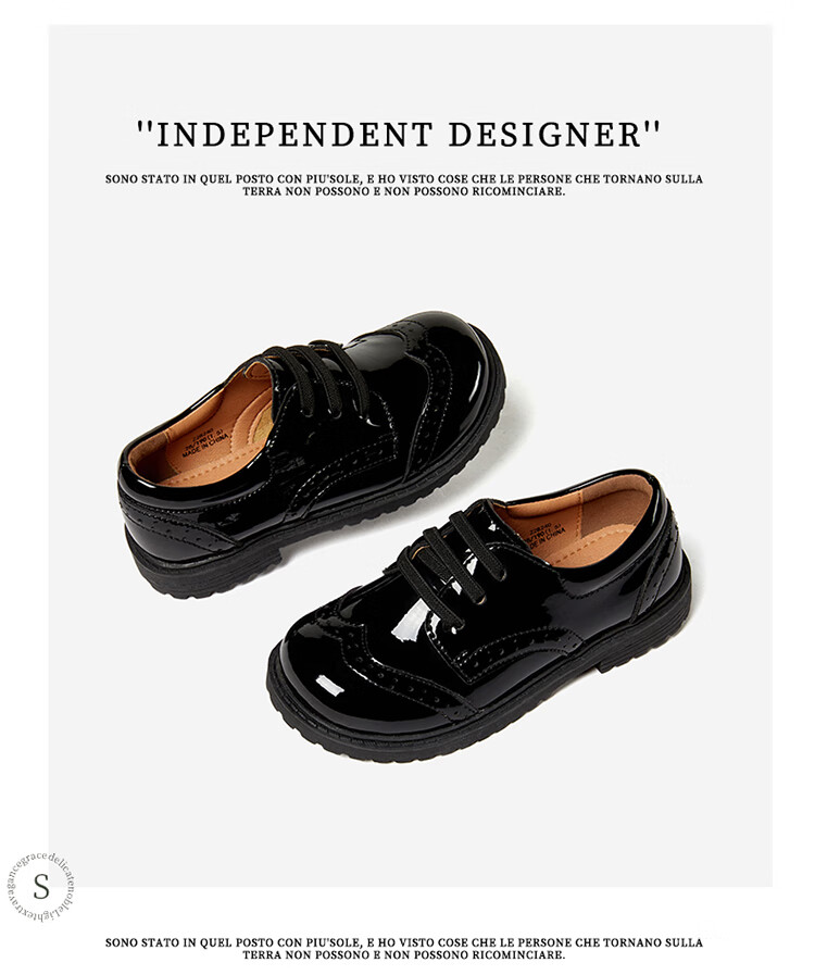 Snoffy Children's Shoes, Spring Boys' Black Leather Shoes, School Student Shoes, Comfortable Kids' Comfortable Performance Shoes, Single Shoes, Black, Size 34 1