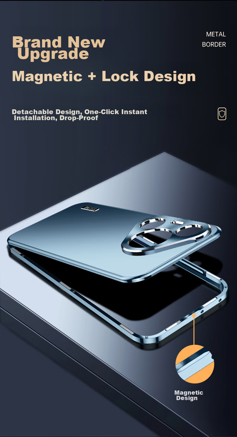 IM-CHEN [Metal Magnetic] Phone Case for Huawei Pura 70 Pro, Pura 70 PRO+ Protective Cover, Aluminum Alloy Lens Ring, Frosted Business Full Protection Shockproof - Mysterious Black 6