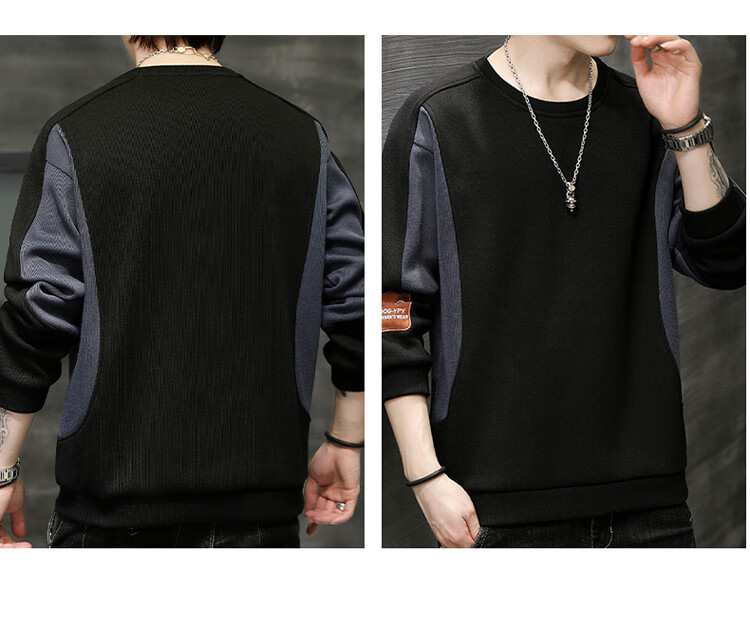 PLAYBOY Men's Crew Neck Sweatshirt Autumn Long Sleeve Loose Casual T-Shirt Black 2XL 16