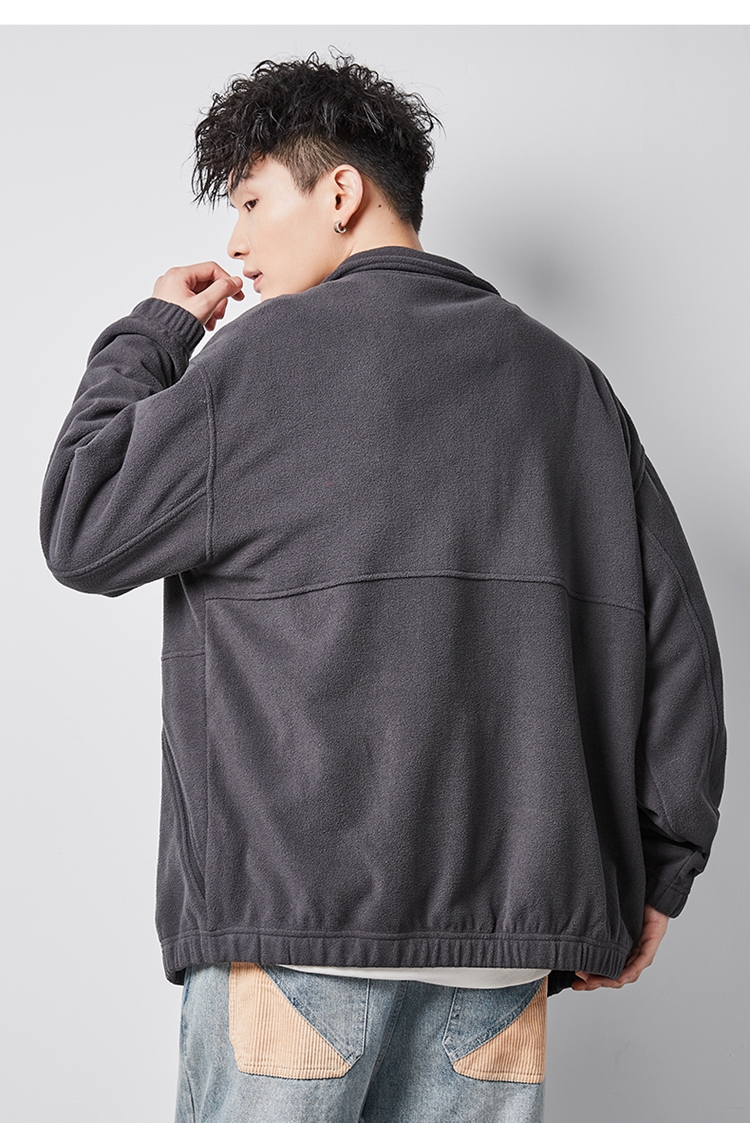 TonLion Men's Sherpa Fleece Jacket, Stand Collar, Loose Casual Jacket, Elegant Gray/second Batch, Size L 6