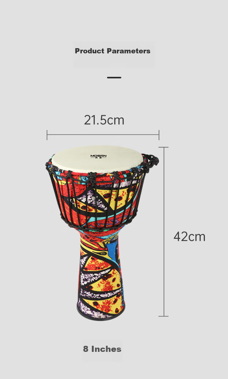 MOSEN 8-Inch Lightweight African Drum, ABS Material Children's Beginner Practice Lijiang Hand Drum, No Tuning Required, Maple Leaf Red 20