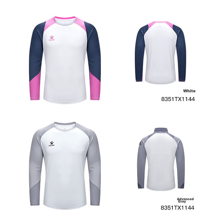 KELME Long-Sleeve Sports T-Shirt for Men, Fitness Soccer Training Top, Running Long Tee Round Neck Shirt, White, Size S 6