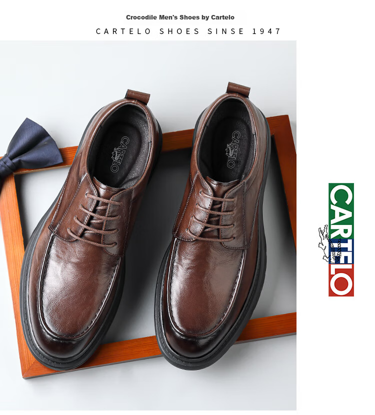 CARTELO British Men's Formal Leather Shoes, Breathable Classic Business Men's Shoes, Hand-Grain Low-Top Leather Shoes for Men, 9903 Black, Size 42 14