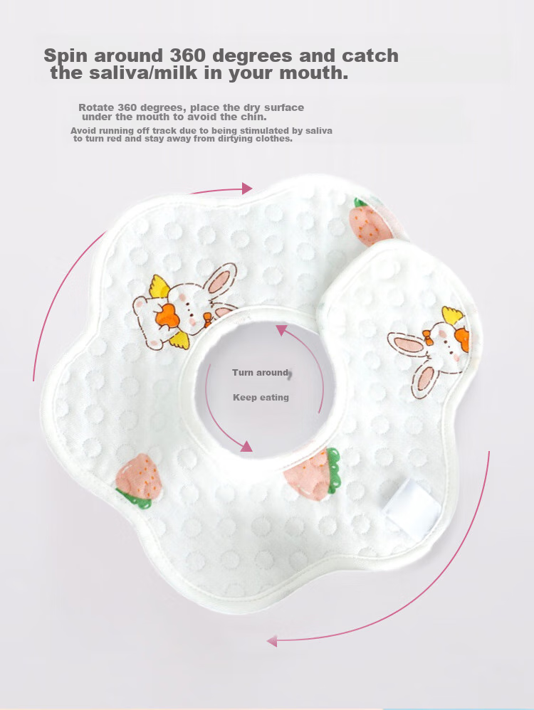 9I9 Baby Bib, Waterproof Drool Bib, Pure Cotton Surface, Rotatable Food Cover for Infants, 3 Pieces, Random Colors, A438 4