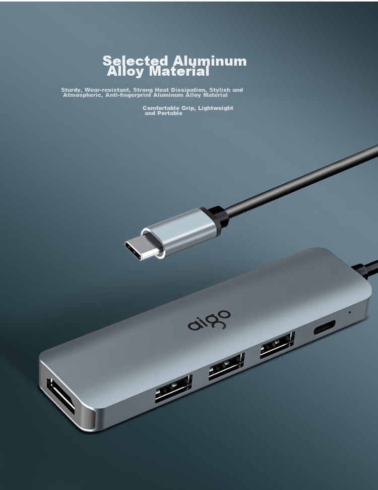 Aigo Type-C Expansion Dock, USB3.0 Hub, Gigabit Ethernet Port Adapter, HDMI/VGA Converter, SD/TF Card Reader, PD100W Power Supply Expansion Dock T11 (Metal) 2