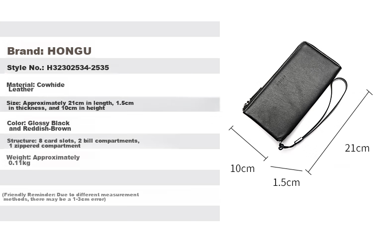 HONGU Handbag, Top-Grain Leather Men's Clutch, Long Wallet for Men, Gift Box Packaging, Birthday Present 9
