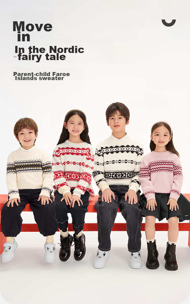 BALABALA Children's Clothing, New Winter Sweater for Girls, Fair Island Style, Round Neck, Fashionable Top, Comfortable And Trendy 1