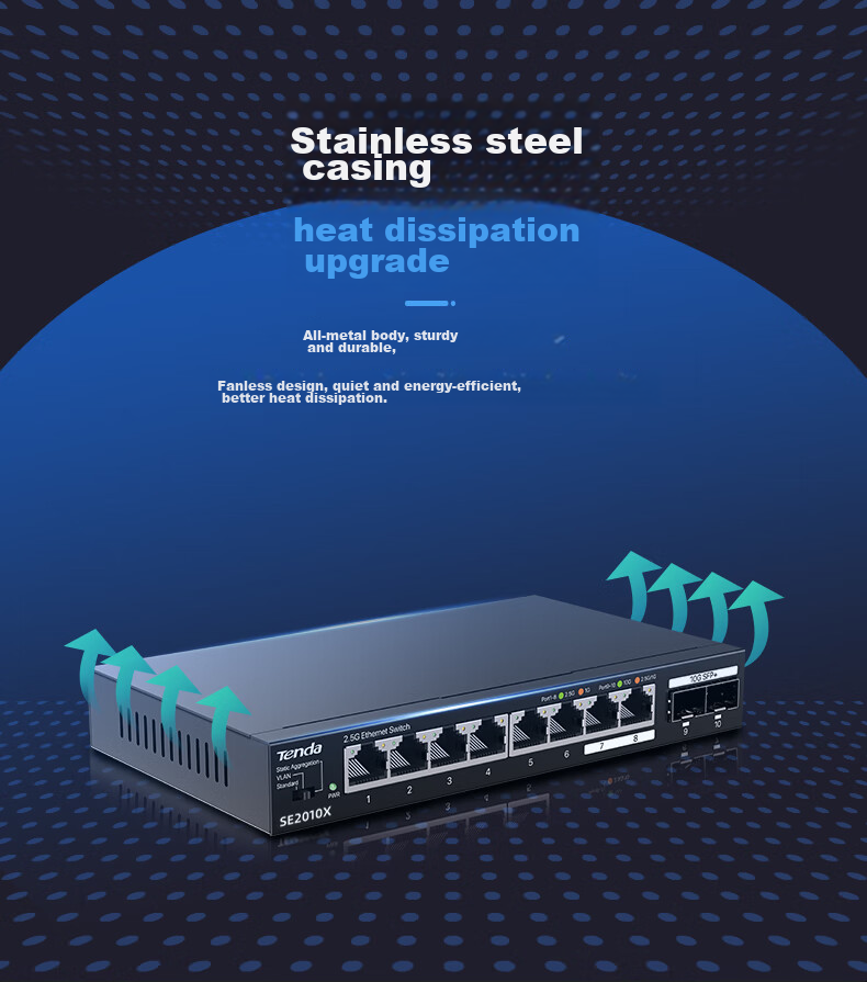 Tenda 8-Port 2.5G Switch + Dual Gigabit SFP+ Ports, Supports VLAN/Link Aggregation, Network Cable Splitter, Compatible with Cat5e/6 Optical Modem NAS SE2010X 9