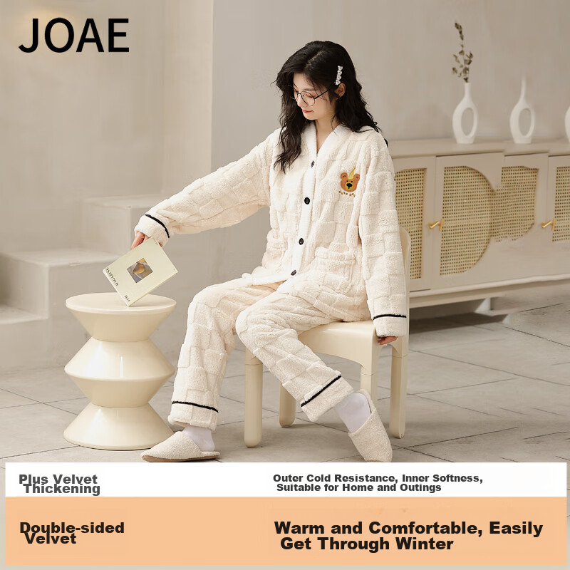 Женская пижама JOAE, комплект для дома, осень-зима, длинный плюшевый утолщенный теплый комплект для сна, свободная милая фланелевая одежда для отдыха