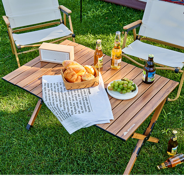 Suncojia Outdoor Folding Table, Aluminum Alloy Roll-Up Table, Portable Foldable, Wilderness Dining Table, Table And Chairs 8