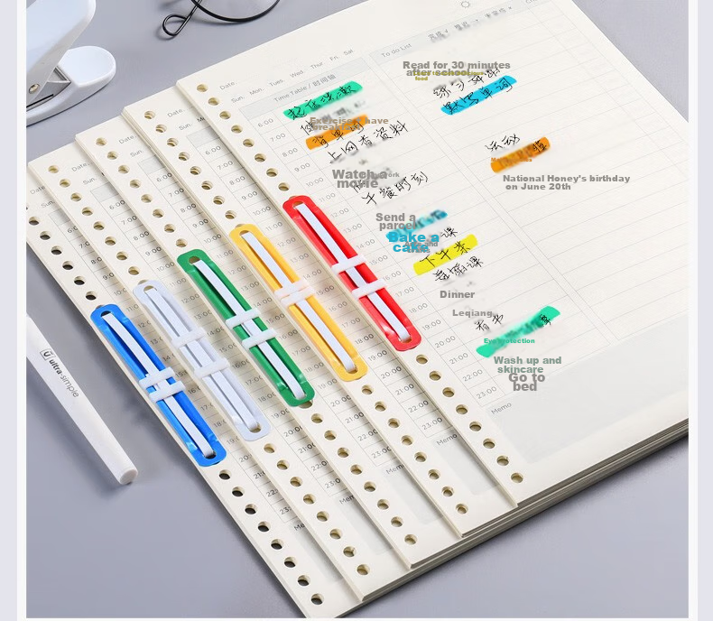 Tianshun Binding Strips, Student Handmade Loose-Leaf Notebook Office Stationery, 2-Hole Binding Strips, Hole Puncher, Hole Punch Machine, Colored Plastic Binding Clips, 20 Sets/box 11