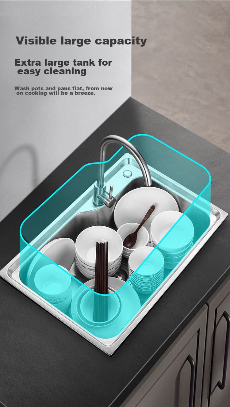 VATTI Kitchen Sink S1, Large Single Bowl Sink, Vegetable Washing Basin, Integrated Basin, 304 Stainless Steel Dishwashing Sink, Tabletop Or Countertop Installation Available 4