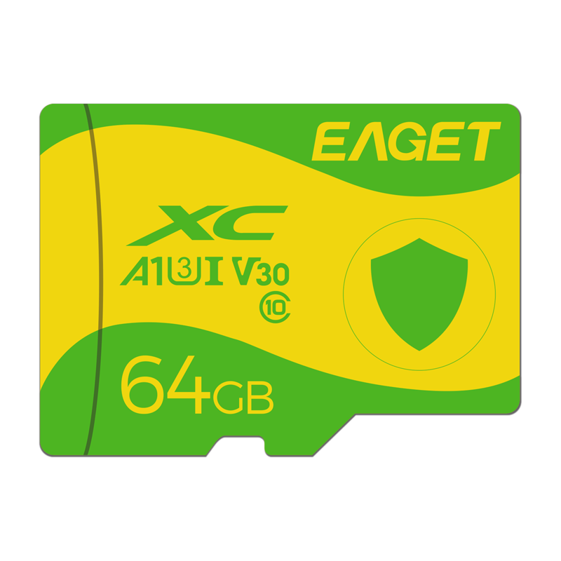 EAGET 64GB TF (MicroSD) Memory Card C10 Yellow-Green Card Suitable for 360 Hikvision Lingdu Daidianpai Monitoring Car Recorder High-Speed Memory Card