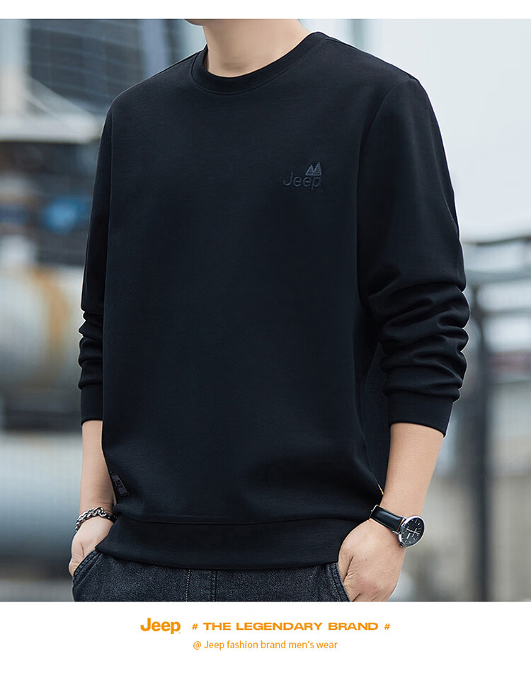JEEP Sweatshirt for Men, Spring And Autumn Round Neck Long Sleeve T-Shirt, Loose Casual Clothing for Men, Black, XL 20