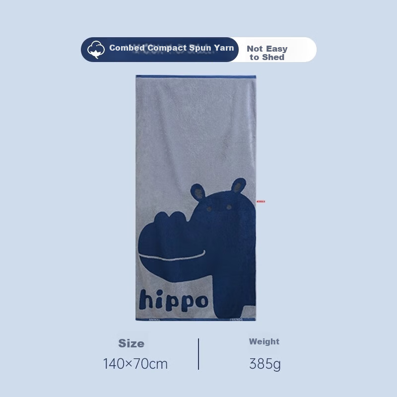 Grace Pure Cotton Bath Towel for Men And Women, Combed Siro Spun Forest Awakening Cartoon All-Cotton Sports Bath Towel, Absorbent, Blue